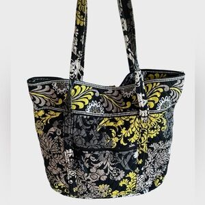 Vera Bradley Baroque Tote Bag Black & White Floral Print Shoulder Purse